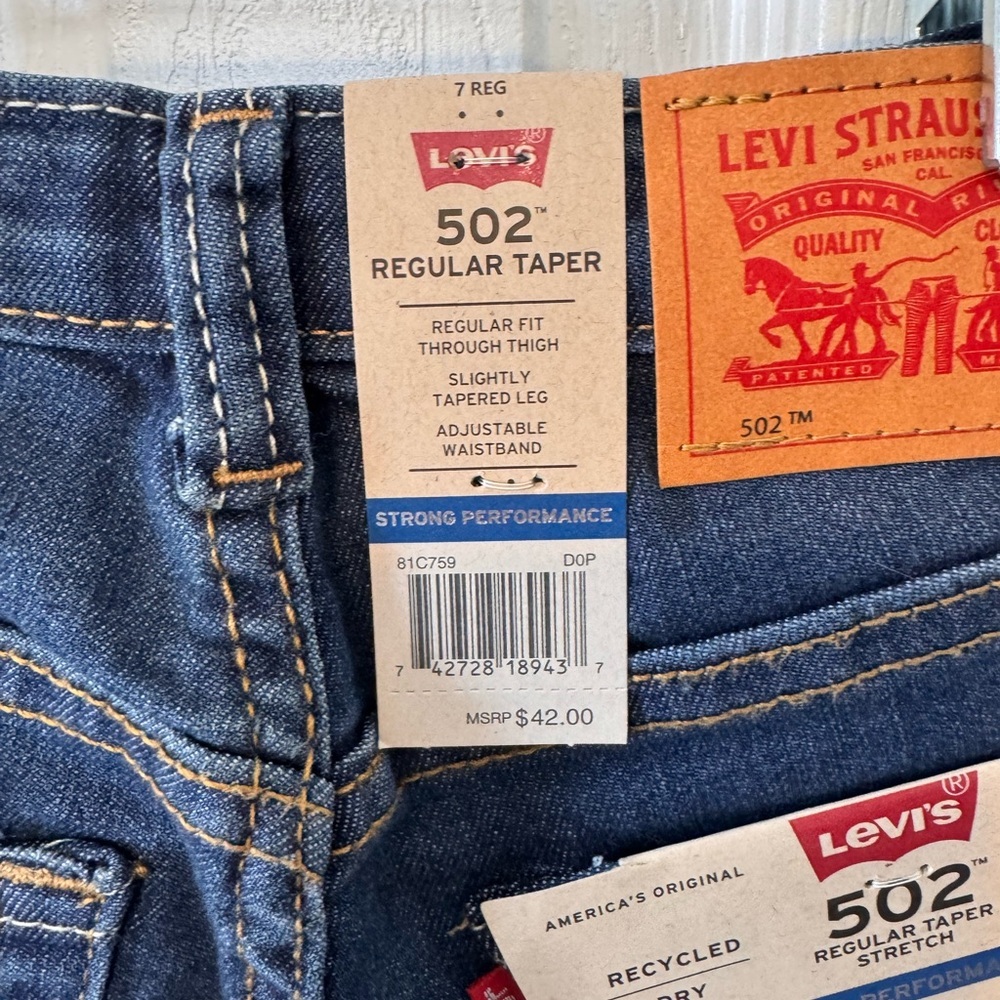 Levi's Kids 502 Flex Strong Performance Blue Jeans NWTS Size 7Regular - Picture 6 of 10